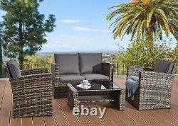 Rattan Garden Sofa Set Furniture 4 Piece With 2 Arms Chairs Patio Table 2 Seater