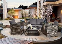 Rattan Garden Sofa Set Furniture 4 Piece With 2 Arms Chairs Patio Table 2 Seater