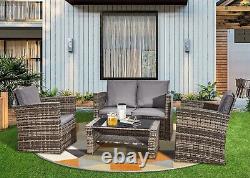 Rattan Garden Sofa Set Furniture 4 Piece With 2 Arms Chairs Patio Table 2 Seater