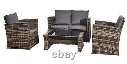 Rattan Garden Sofa Set Furniture 4 Piece With 2 Arms Chairs Patio Table 2 Seater