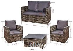 Rattan Garden Sofa Set Furniture 4 Piece With 2 Arms Chairs Patio Table 2 Seater