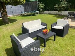 Rattan Garden Sofa Set Furniture Patio 4 Seater Armchairs Table with Cushions