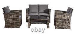 Rattan Garden Sofa Set Furniture Patio L Shaped/Gas Fire Pit Table Corner 4piece