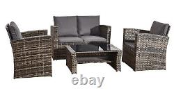 Rattan Garden Sofa Set Furniture Patio L Shaped/Gas Fire Pit Table Corner 4piece