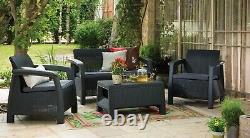Rattan Keter Garden Furniture Set 4 Piece Chairs Sofa Table Outdoor Patio