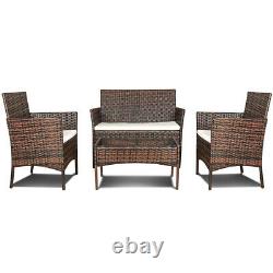 Rattan Outdoor Garden Furniture Set 4 Piece Chairs Sofa Table Patio Set Brown