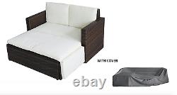 Rattan Outdoor Garden Sofa Furniture LoveBed Patio Sun bed Brown With cover