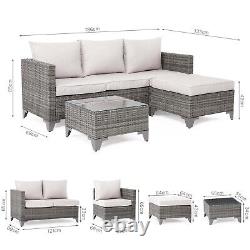 Rattan Outdoor Sofa Set Patio Garden Corner Furniture Set Table & Cushions Grey
