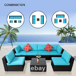 Rattan Patio Sofa Conversation Wicker Table PE Balcony Furniture Garden Ottoman