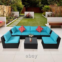 Rattan Patio Sofa Conversation Wicker Table PE Balcony Furniture Garden Ottoman