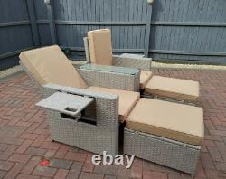 Rattan Sun Lounger Set Garden Patio Furniture Wicker Table 2 Seat Day Bed Chairs