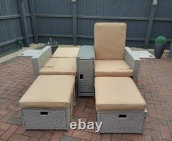 Rattan Sun Lounger Set Garden Patio Furniture Wicker Table 2 Seat Day Bed Chairs