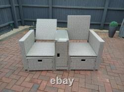 Rattan Sun Lounger Set Garden Patio Furniture Wicker Table 2 Seat Day Bed Chairs