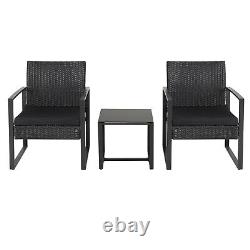 Rattan Table Chairs Set Patio Furniture Tea Table+2 Chairs Bistro Outdoor Garden