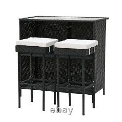 Rattan Wicker Garden Furniture 3 Set Stool Bar Table Patio Outdoor Conservator