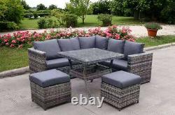 Rattan Wicker Garden Outdoor Corner Table And Chairs Furniture Patio Set Grey