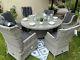 Rattan Garden Furniture Luxury Firepit Round Table & Reclining Chairs Patio Set