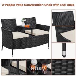 Rattan love Seat for Garden, 2 Seater Wicker Patio Conversation Furniture Set