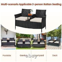 Rattan love Seat for Garden, 2 Seater Wicker Patio Conversation Furniture Set