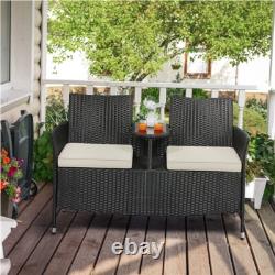 Rattan love Seat for Garden, 2 Seater Wicker Patio Conversation Furniture Set
