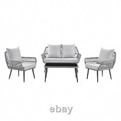 Rope Garden Furniture Lounge Set 4 Piece Garden Outdoor Patio Set Grey