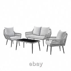 Rope Garden Furniture Lounge Set 4 Piece Garden Outdoor Patio Set Grey