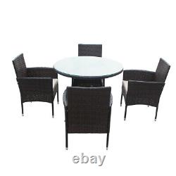 SFS014 5PCS Rattan Dining Set Garden Patio Furniture 4 Chairs & Round Table