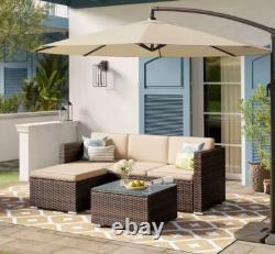 SONGMICS Garden Furniture Set, Outdoor Corner Sofa Couch, Handwoven Rattan Patio