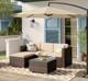 Songmics Garden Furniture Set, Outdoor Corner Sofa Couch, Handwoven Rattan Patio