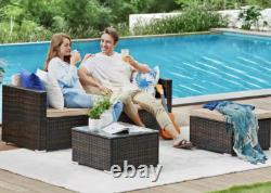SONGMICS Garden Furniture Set, Outdoor Corner Sofa Couch, Handwoven Rattan Patio