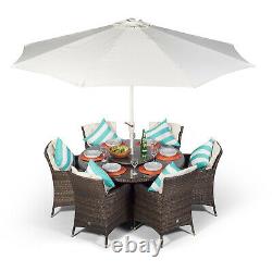 Savannah 6 Seater Round Rattan Garden Dining Table & Chairs Set Patio Furniture