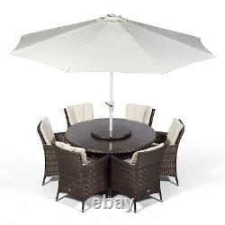 Savannah 6 Seater Round Rattan Garden Dining Table & Chairs Set Patio Furniture