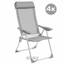 Set 4 Aluminium folding garden chairs outdoor camping patio furniture silver new