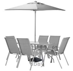 Sicily 6 Seater Garden Furniture Set Table and Chairs Patio Set With Parasol