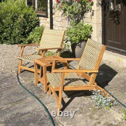 Solid Wood Bistro Set Garden Rustic Patio Furniture 2 Seater Wicker Chairs Table
