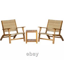 Solid Wood Bistro Set Garden Rustic Patio Furniture 2 Seater Wicker Chairs Table
