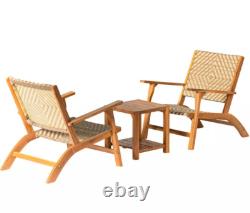 Solid Wood Bistro Set Garden Rustic Patio Furniture 2 Seater Wicker Chairs Table