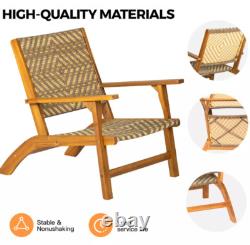 Solid Wood Bistro Set Garden Rustic Patio Furniture 2 Seater Wicker Chairs Table