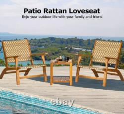 Solid Wood Bistro Set Garden Rustic Patio Furniture 2 Seater Wicker Chairs Table