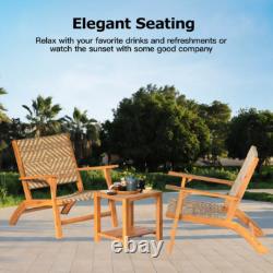 Solid Wood Bistro Set Garden Rustic Patio Furniture 2 Seater Wicker Chairs Table