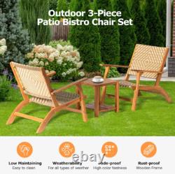 Solid Wood Bistro Set Garden Rustic Patio Furniture 2 Seater Wicker Chairs Table