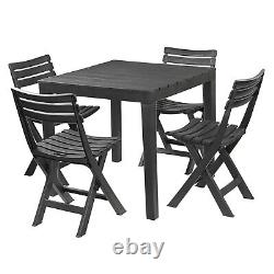 Square Garden Plastic Patio Dining Table & Folding Chairs Outdoor Deck Furniture
