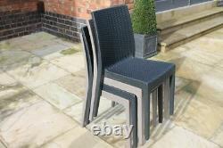 Stackable Rattan Garden Table & 4 Chairs Set Grey Outdoor/indoor Patio Furniture