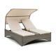 Sun Bed Lounger Garden Patio Outdoor Canopy Daybed Reclinable Rattan Taupe