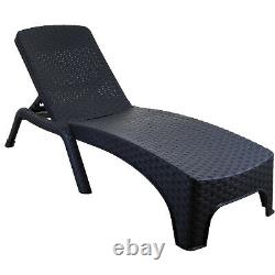 Sun Lounger Outdoor Garden Patio Relaxer Grey Rattan Reclining Bed Furniture New