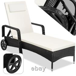 Sun Lounger Rattan Day Bed with Canopy Garden recliner Patio chair Furniture