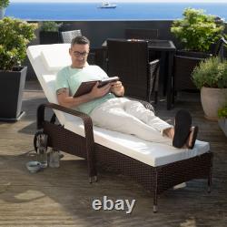 Sun Lounger Rattan Day Bed with Canopy Garden recliner Patio chair Furniture