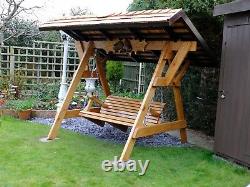 Swing Bench Chair Garden Outdoor Lounge Hanging Furniture Wood Canopy Patio Oak