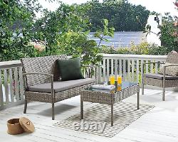 TMEE Grey Rattan Garden Furniture Set 2 Pieces Patio Outdoor Wicker Sofa Bench