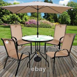 Table & Chairs Set Outdoor Garden Patio Cream Furniture Glass Table Parasol Base
